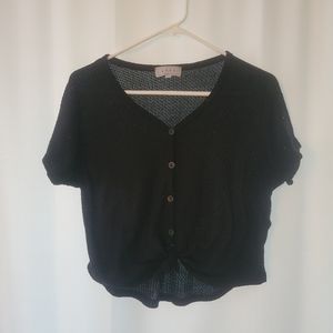 GAZE Waffle Crop Tie Front Top